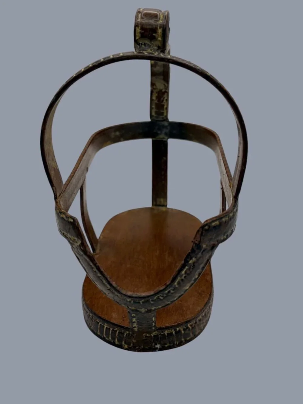 VTG Hammered Metal & Wood Wine Bottle Caddy Carrier Rustic French Country